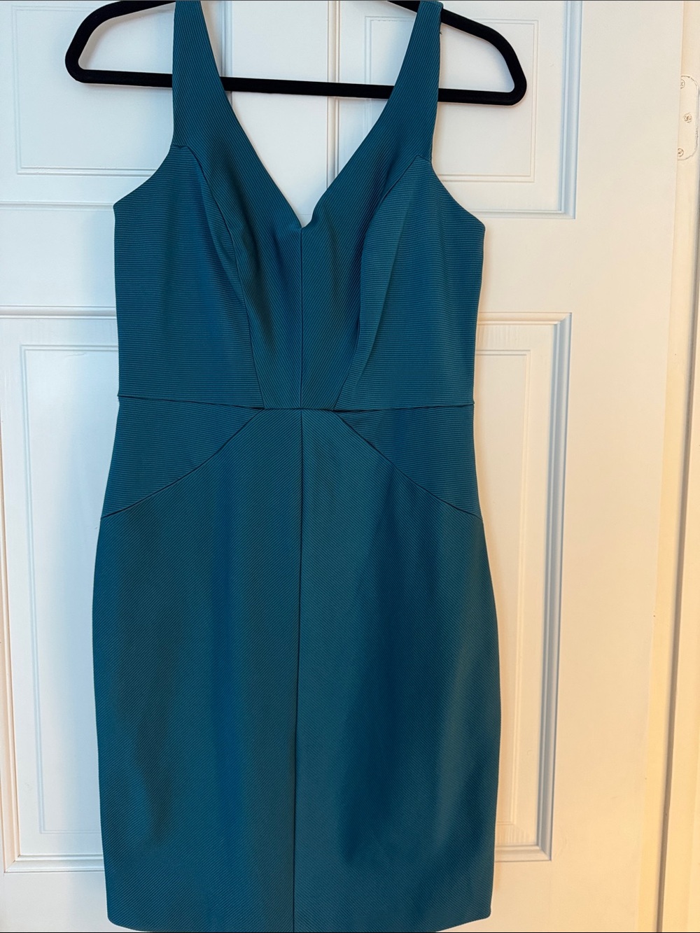 Monique Lhuillier Teal V-Neck Mini Sheath Dress
